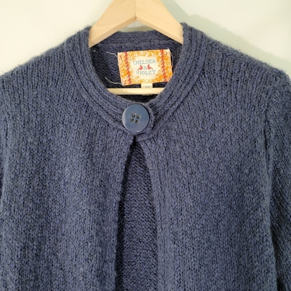 CHELSEA & VIOLET Gray Wool Blend One Button Sweater Long Cardigan Size Medium - Picture 3 of 9